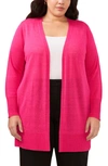 Halogen Side Slit Linen Blend Cardigan In Magenta Red