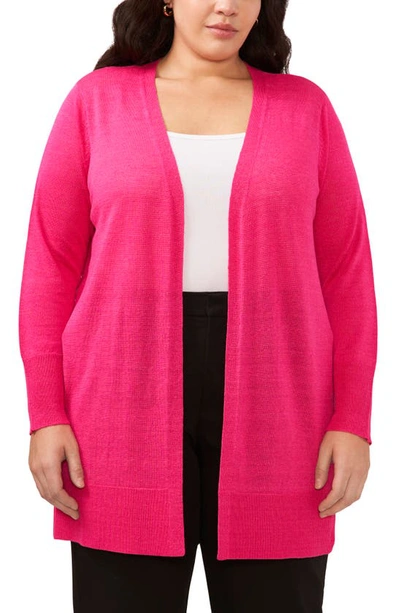 Halogen Side Slit Linen Blend Cardigan In Magenta Red