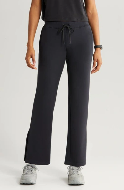 Zella Level Set Straight Leg Slit Hem Track Pants In Black