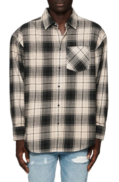 Purple Brand Oversize Plaid Snap-up Western Shirt In Brown