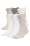 Adidas Originals Assorted 6-pack Originals Crew Socks In Wonder Beige/white/wonder White
