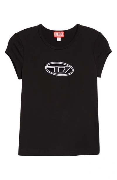 Diesel Kids' T-angie Embroidered Logo Cutout T-shirt In Deep/ Black