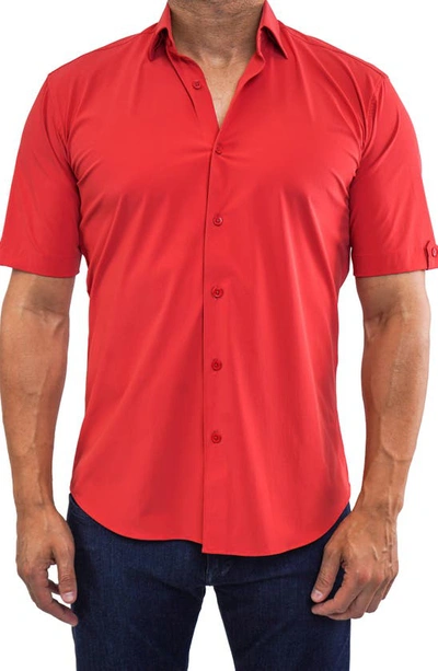 Maceoo Galileo Short Sleeve Stretch Button-up Shirt In Red