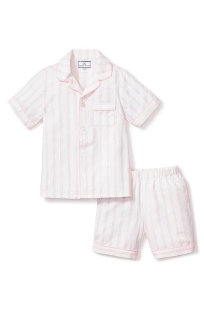 Petite Plume Kids' Stripe Two-piece Short Pajamas In White