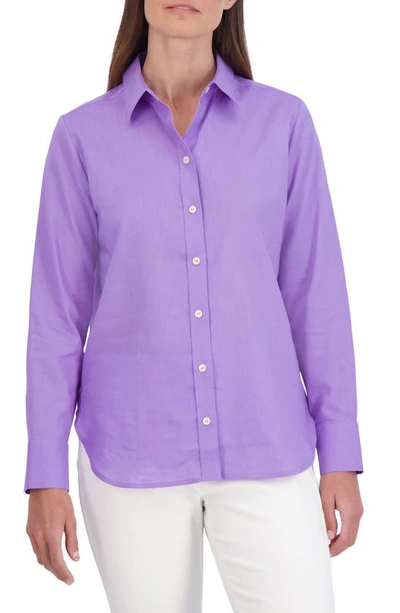 Foxcroft Meghan Linen Blend Button-up Shirt In Amethyst