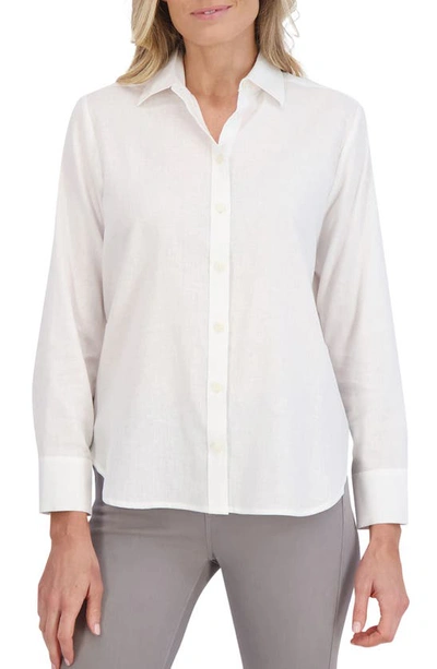 Foxcroft Meghan Linen Blend Button-up Shirt In White