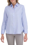 Foxcroft Meghan Linen Blend Button-up Shirt In Powder Blue