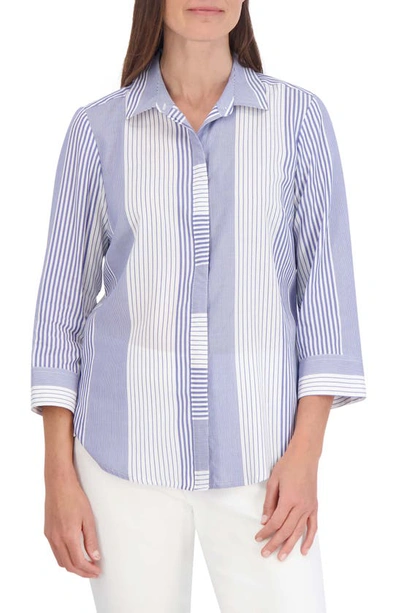 Foxcroft Luna Stripe Shirt In Sapphire