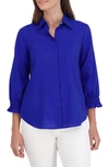 Foxcroft Olivia Hidden Placket Linen Blend Top In Royal Blue