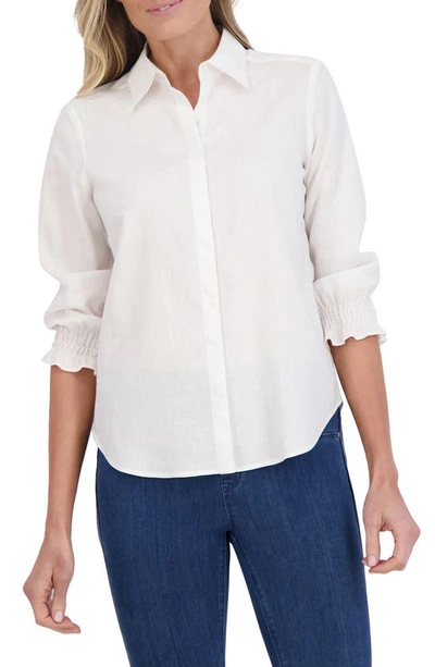 Foxcroft Olivia Hidden Placket Linen Blend Top In White