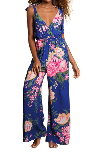 Maaji Floral Low Back Cover-up Jumpsuit In Blue