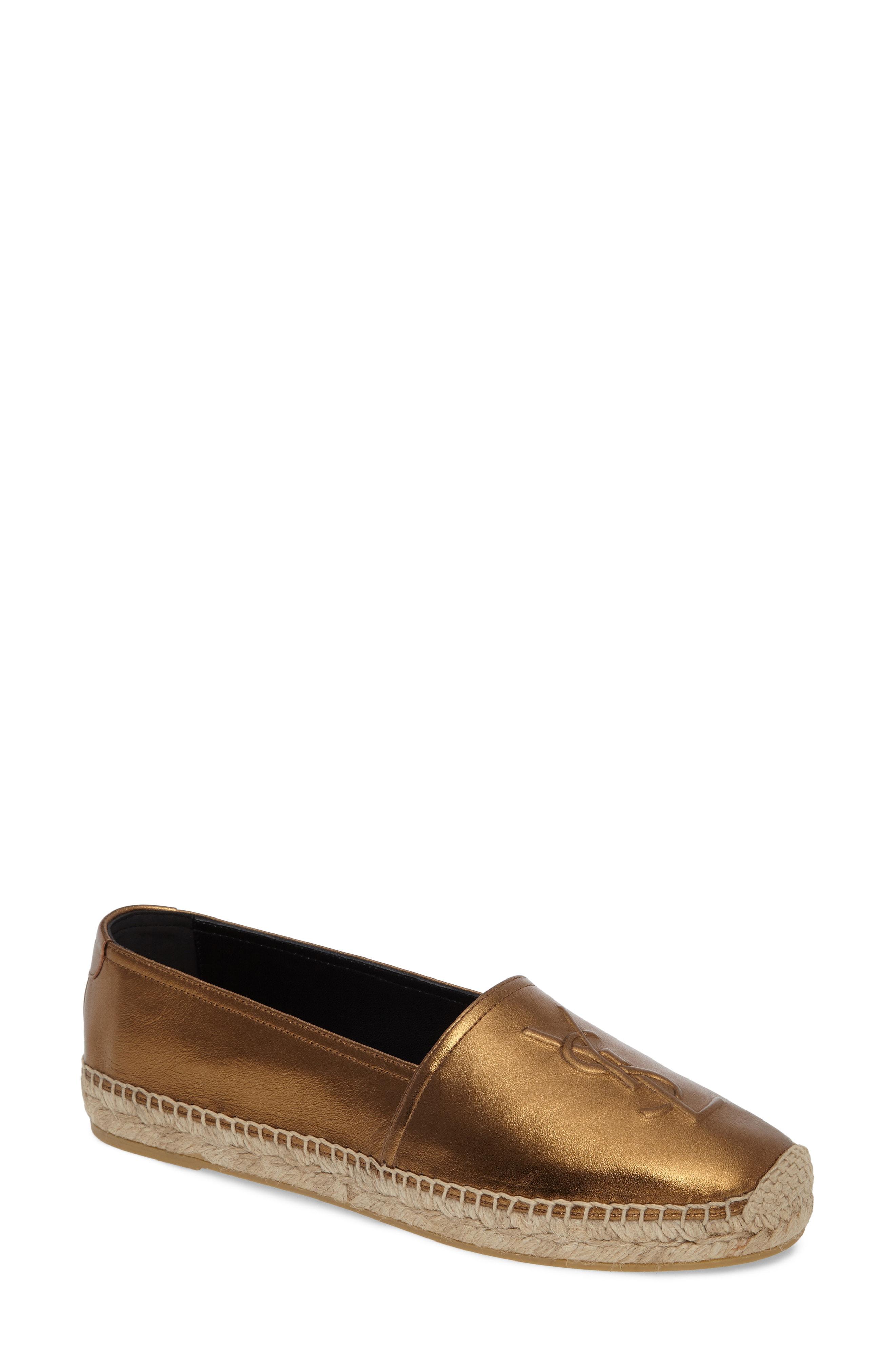 Saint Laurent Metallic Logo Espadrille In Metallic Gold | ModeSens