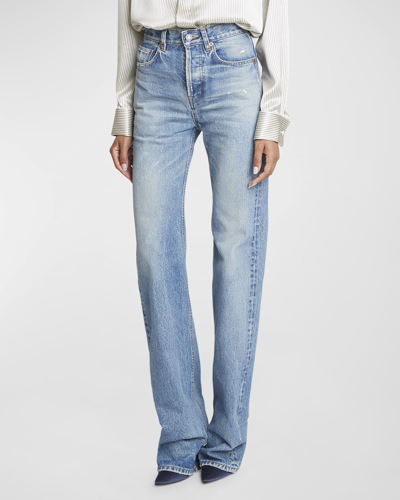 Saint Laurent Long Straight-leg Denim Jeans In Sanguine