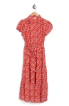 Max Studio Floral Tie Front Shirtdress In Red Greenary Dust