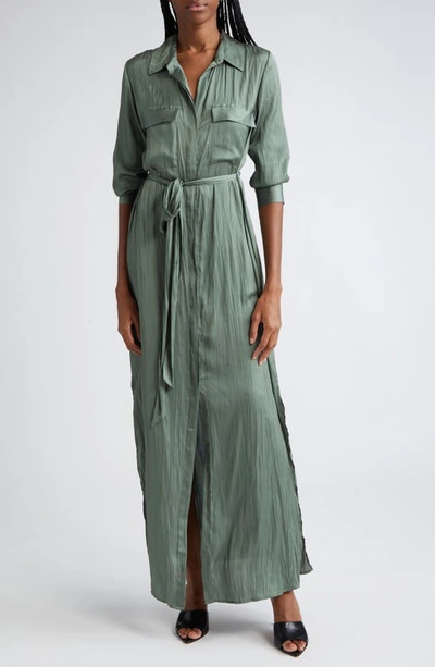 L Agence Cameron Belted Satin Shirtdress In Clover