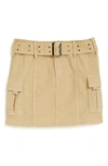 Tractr Kids' Belted Cotton Cargo Skirt In Safari