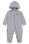 Nike Babies' Hooded French Terry Romper In Dark Grey Heather