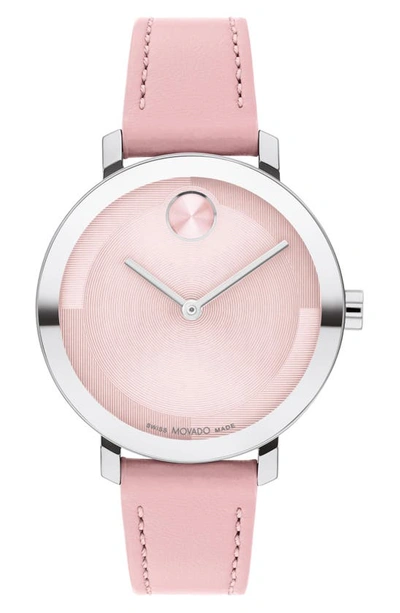 Movado Bold Evolution 2.0 Leather Strap Watch, 34mm In Pink