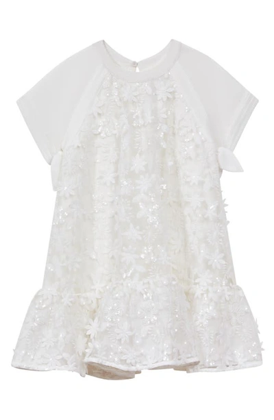 Reiss Kids' Floral Appliqué Sequin Dress In Ivory