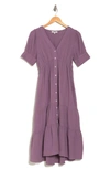 Madewell Lightspun Tiered Button Front Midi Dress In Antique Purple