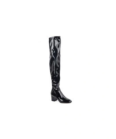 Valentino Garavani Round Toe Patent Leather Over-the-knee High Boots In Black
