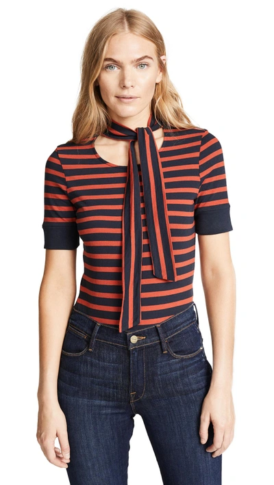 Frame Scarf Tie-neck Striped Tee In Blue