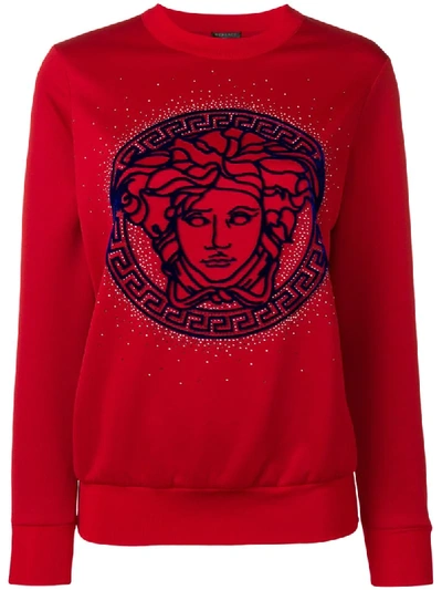 Versace Embellished Sweatshirt In Red