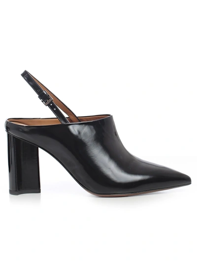 Robert Clergerie Sling Back Mules In Black Gold