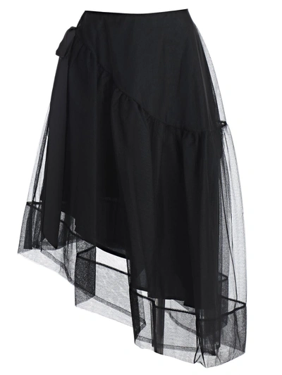 Simone Rocha Asymmetric Embroidered Skirt In Black