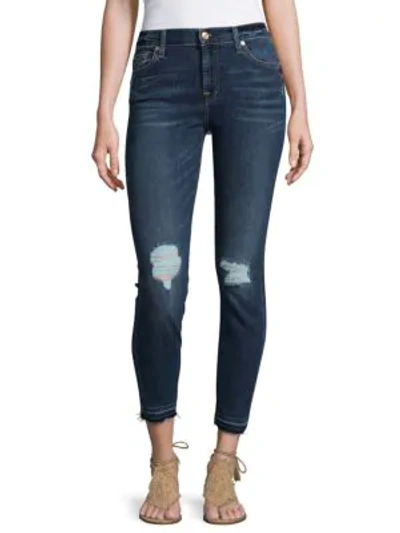 7 For All Mankind Distressed Skinny Ankle Jeans In Blue