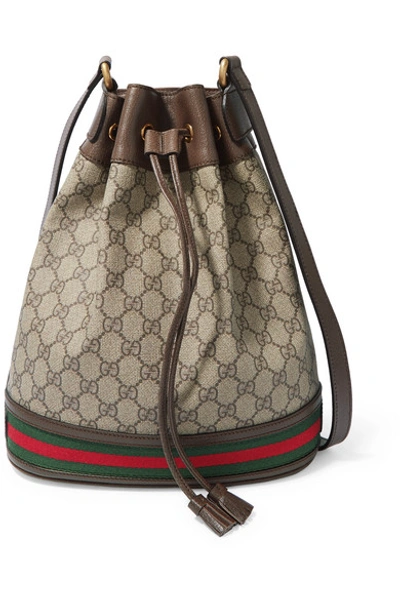 Gucci Ophidia Mini Textured Leather-trimmed Printed Coated-canvas Bucket Bag In Beige