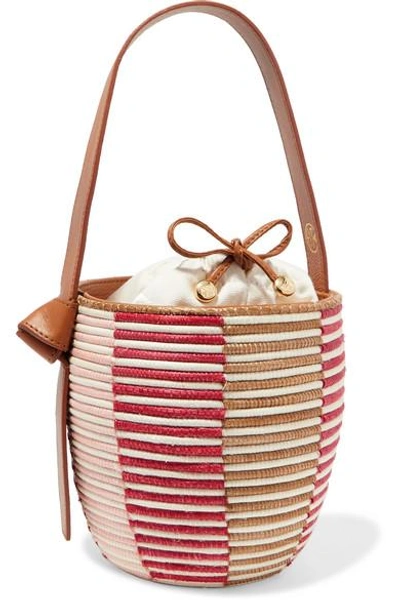 Cesta Collective Lunchpail Leather-trimmed Woven Sisal Bucket Bag In Red