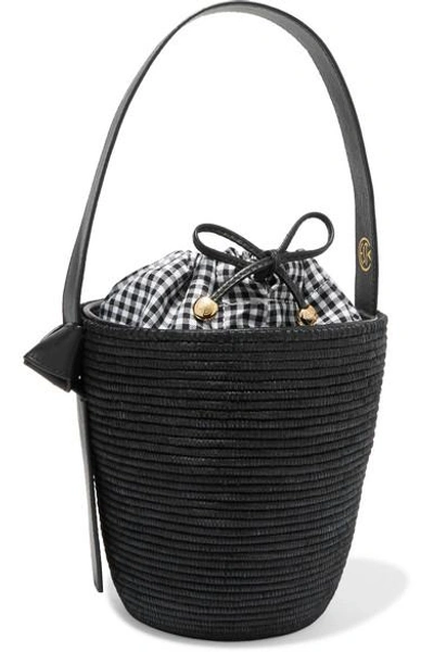 Cesta Collective Lunchpail Leather-trimmed Woven Sisal Bucket Bag In Black