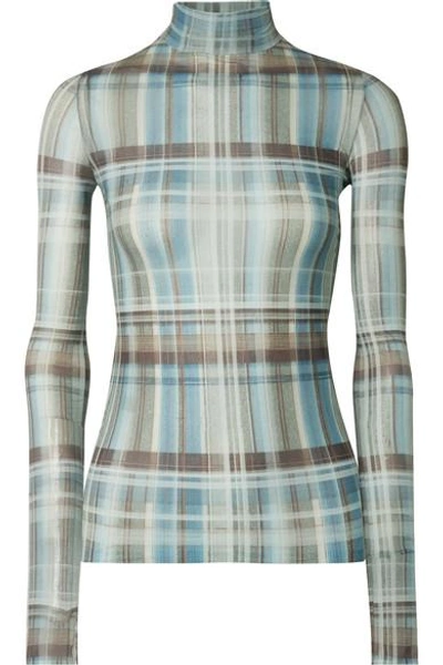 Acne Studios Checked Microfiber Turtleneck Top In Sky Blue