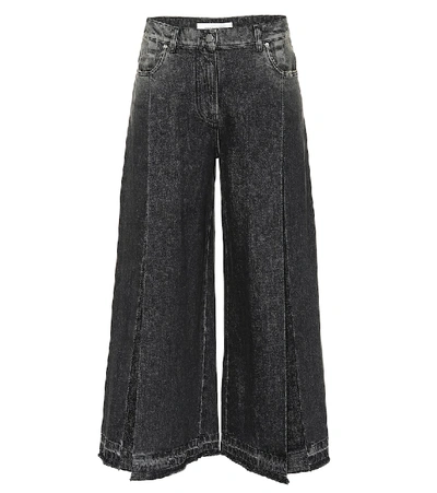 Valentino The Rockstud Cropped Pleated Wide-leg Jeans In Black