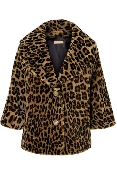 Michael Kors Leopard-print Shearling Coat In Brown