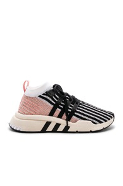 Adidas Originals Eqt Support Mid Adv Sneakers In Black And Pink In White & Black & Trace Pink
