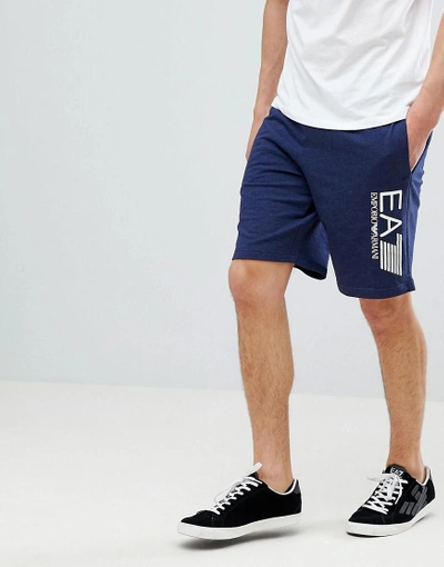 Ea7 Large Logo Sweat Shorts In Blue - Blue