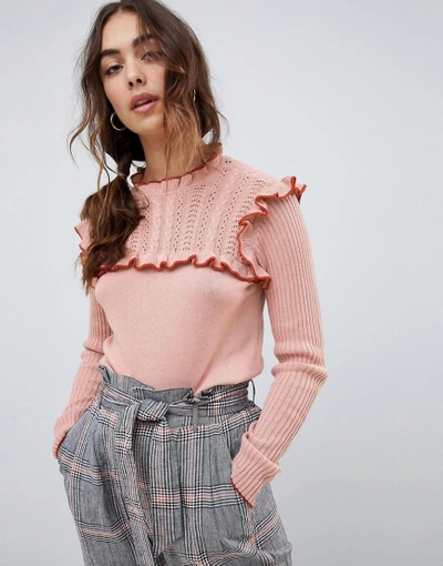 Vero Moda Ruffle Front Sweater - Pink