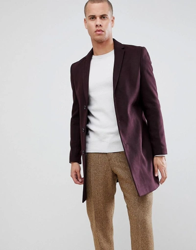 New Look Overcoat In Burgundy Red ModeSens