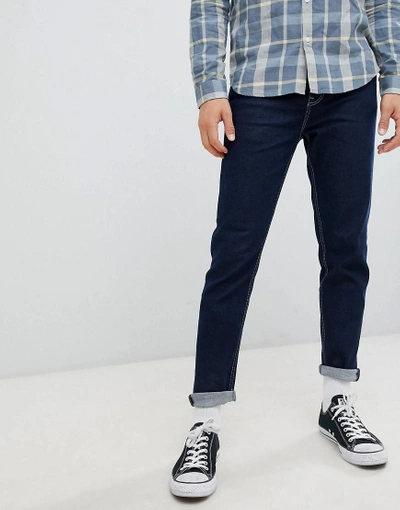New Look Tapered Jeans With Contrast Stitching - Navy