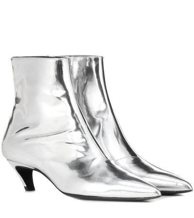 Balenciaga Talon Slash Mirrored-leather Ankle Boots In Silver