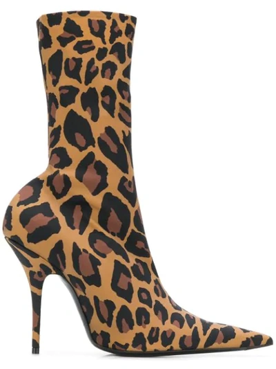 Balenciaga Knife Leopard-print Spandex Sock Boots In Black