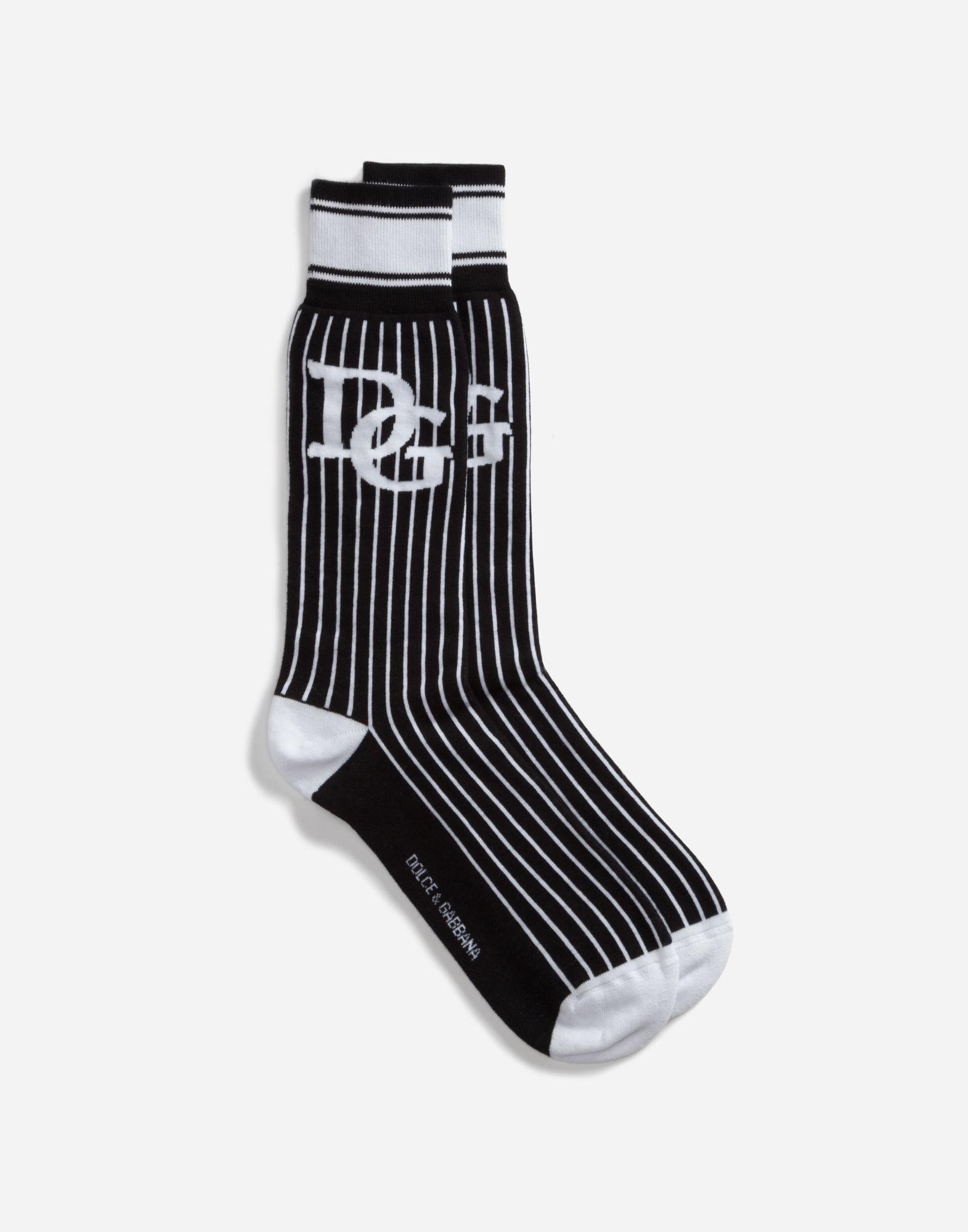 Dolce & Gabbana Printed Terry Cloth Socks With Patch In Black | ModeSens