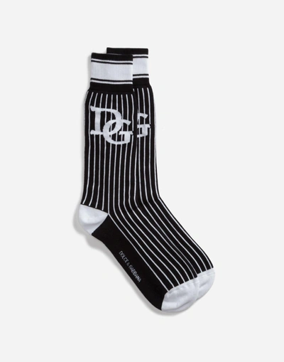 Dolce & Gabbana Printed Terry Cloth Socks With Patch In Black