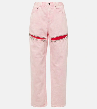 Area Embellished Heart Straight Jeans In Pink
