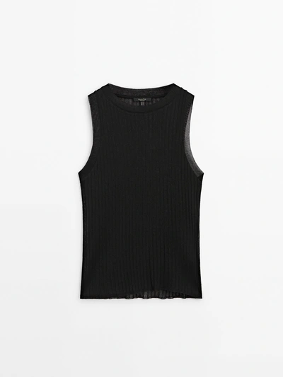 Massimo Dutti Sleeveless Open-knit Top In Black