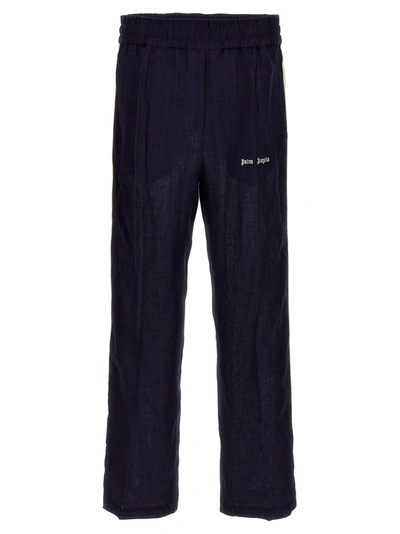 Palm Angels Classic Logo Linen Track Trousers In Black