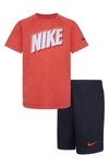 Nike Kids' Dri-fit T-shirt & Shorts Set In Habanero Red/ Black