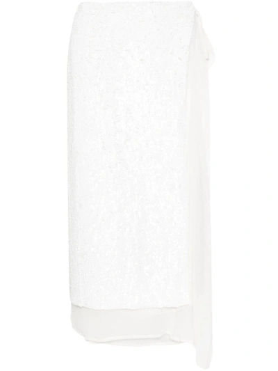 P.a.r.o.s.h. Sequinned Wrap Midi Skirt In White